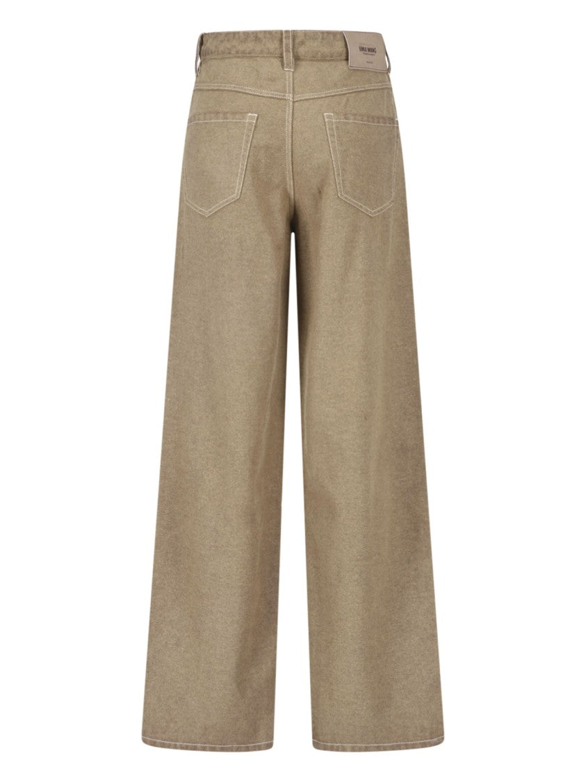 Uma Wang Beige Wool Blend Straight-Leg Pants With Five-Pocket Design