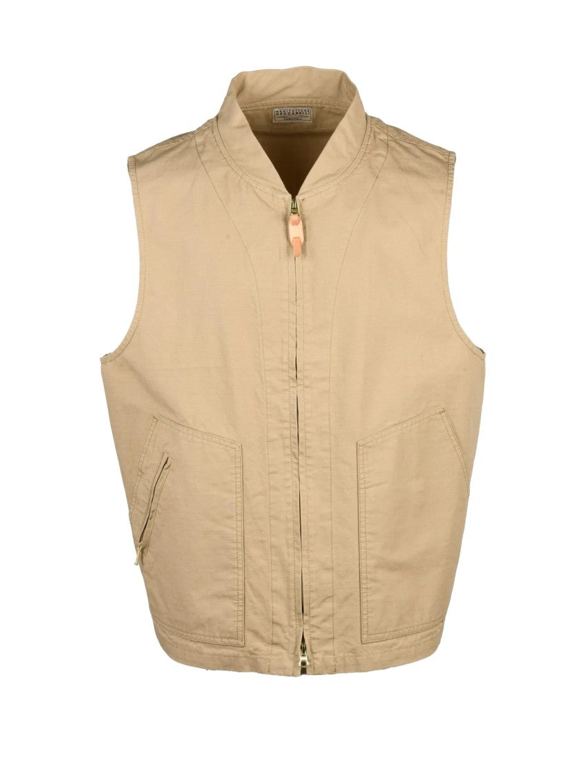Manifattura Ceccarelli Beige Military Canvas Utility Vest