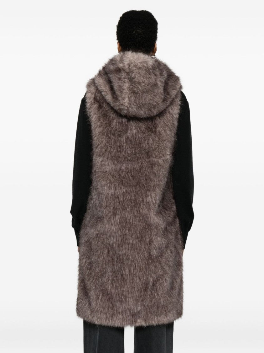 Betta Corradi Hooded Sleeveless Coat In Plush Faux Fur