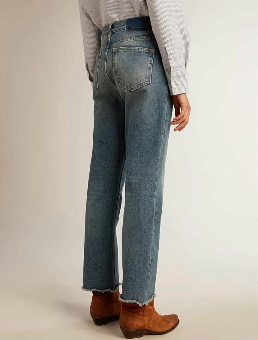 Golden Goose Medium Blue Wash Denim Pants With Raw Hem Finish