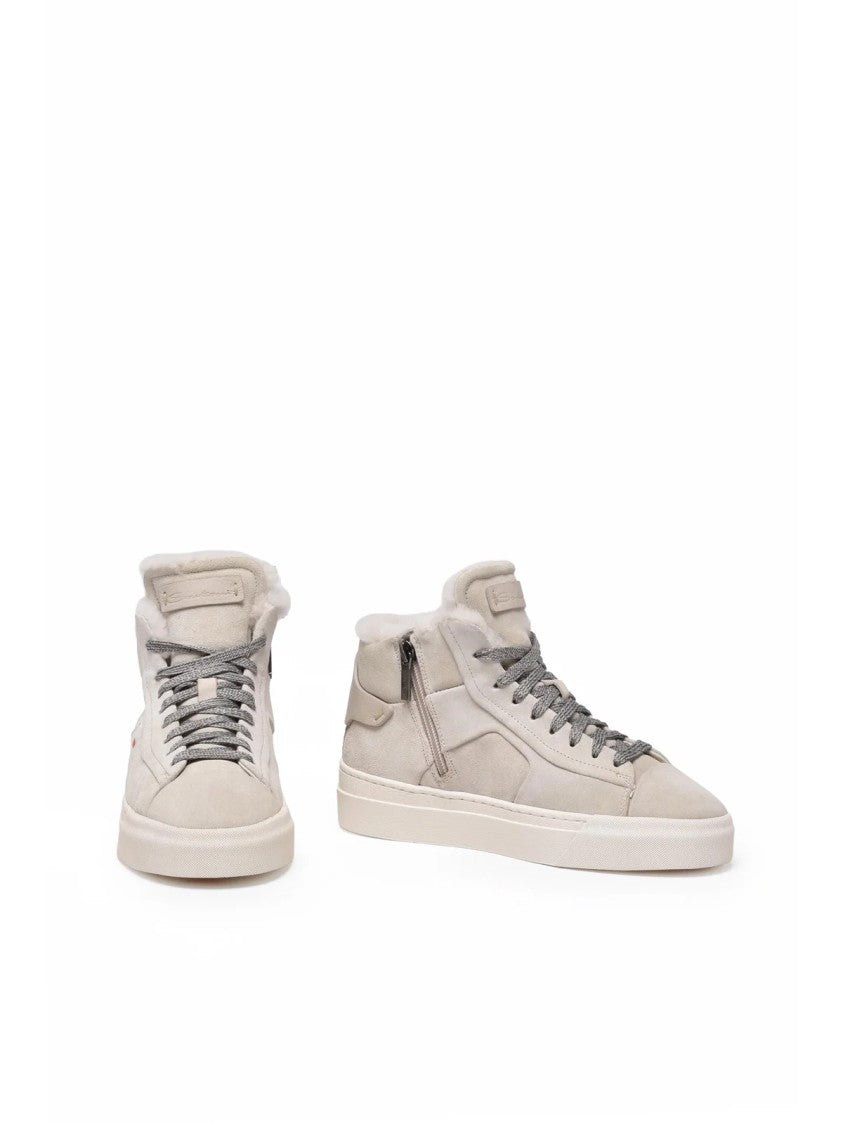 Santoni Suede Shearling Sneakers
