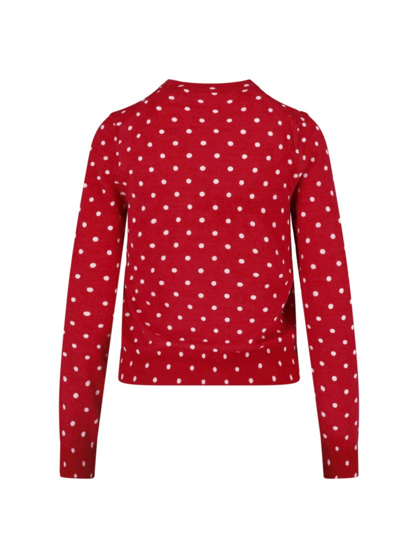 Comme Des Garçons Red Polka Dot Cropped Crewneck Sweater