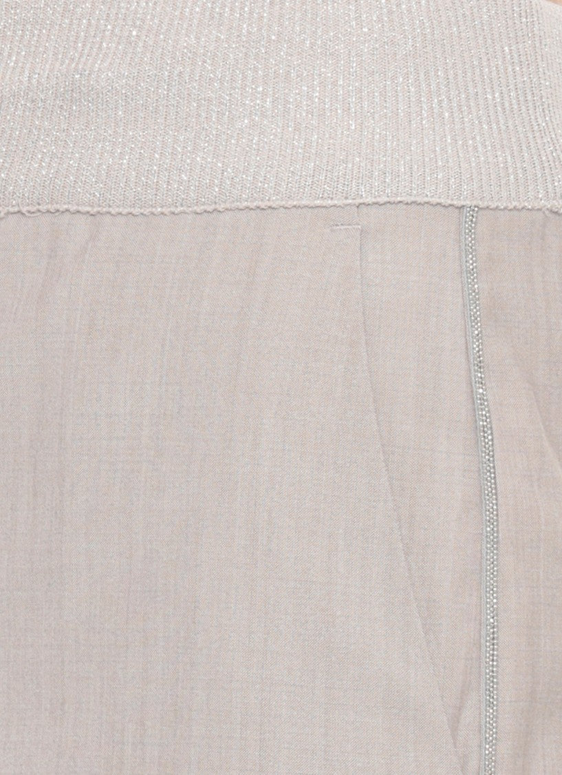 Panicale Beige Embellished Straight-Leg Pants
