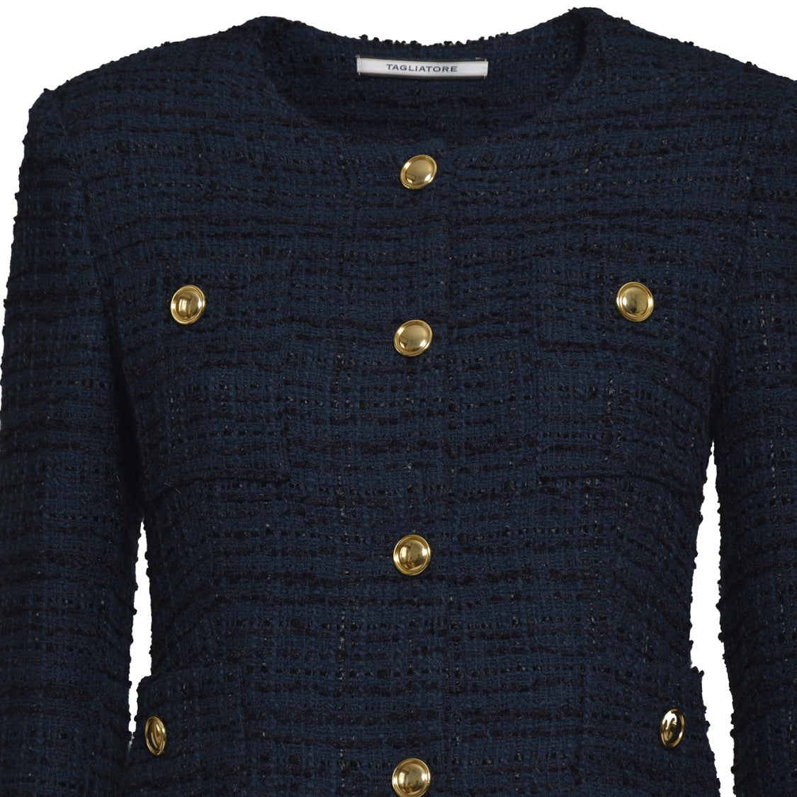 Tagliatore Beverly Crew Neck Jacket In Blue Cotton Tweed