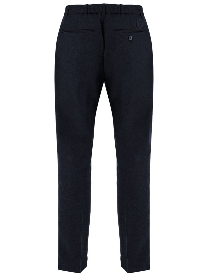 Jacob Cohen Navy Tailored Pressed-Pleat Stretch Wool Straight-Leg Pants