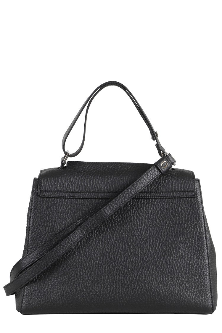 Orciani Structured Black Leather Medium Shoulder Bag