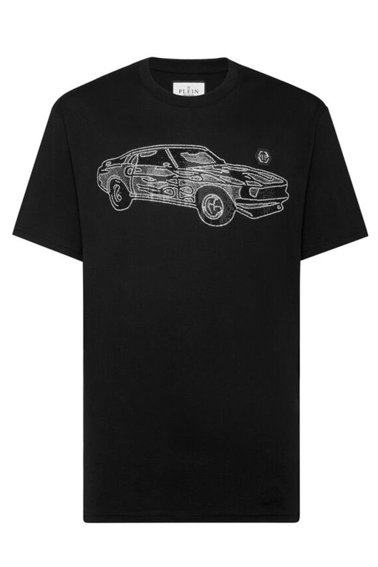 Philipp Plein Black Graphic Embroidered Cotton T-Shirt