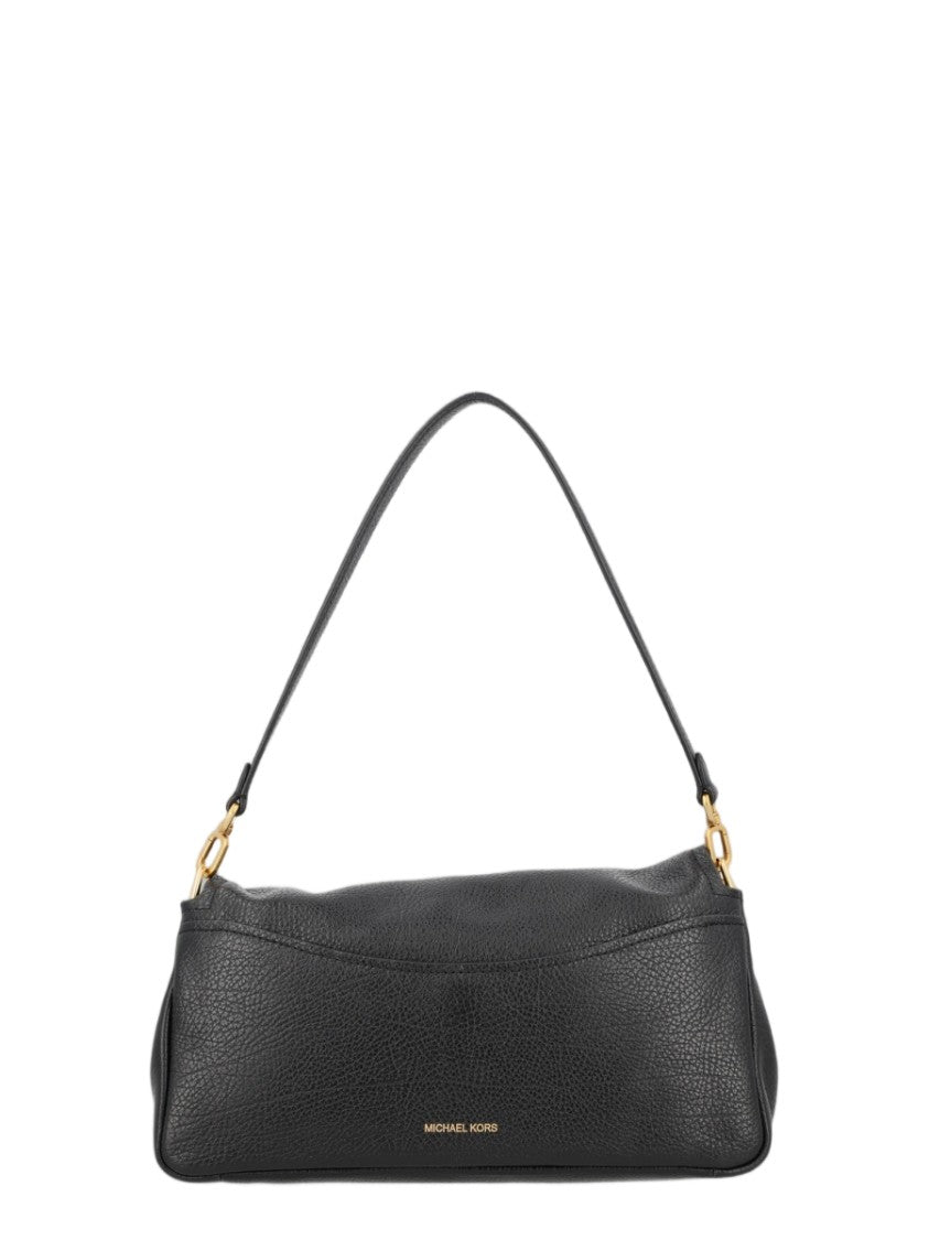 Michael Michael Kors Black Gold-Tone Accents Textured Leather Handbag