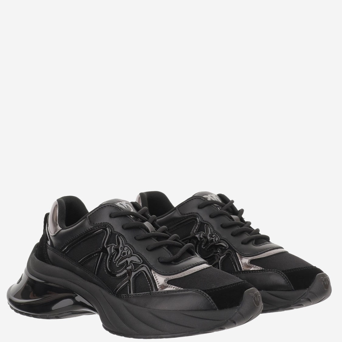 Pinko Black Sneakers With Love Birds Emblem