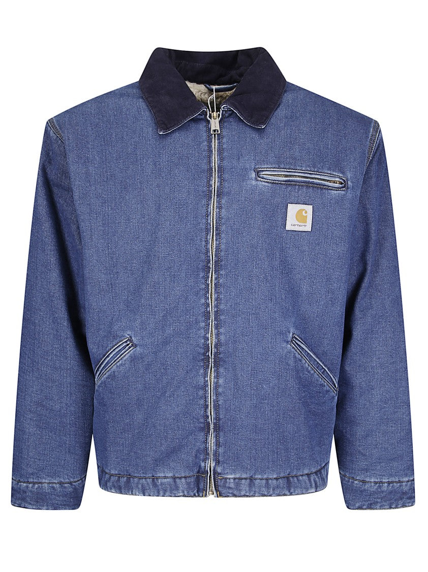 Carhartt Wip Cropped Denim Jacket With Zip Closure And Contrasting Collar