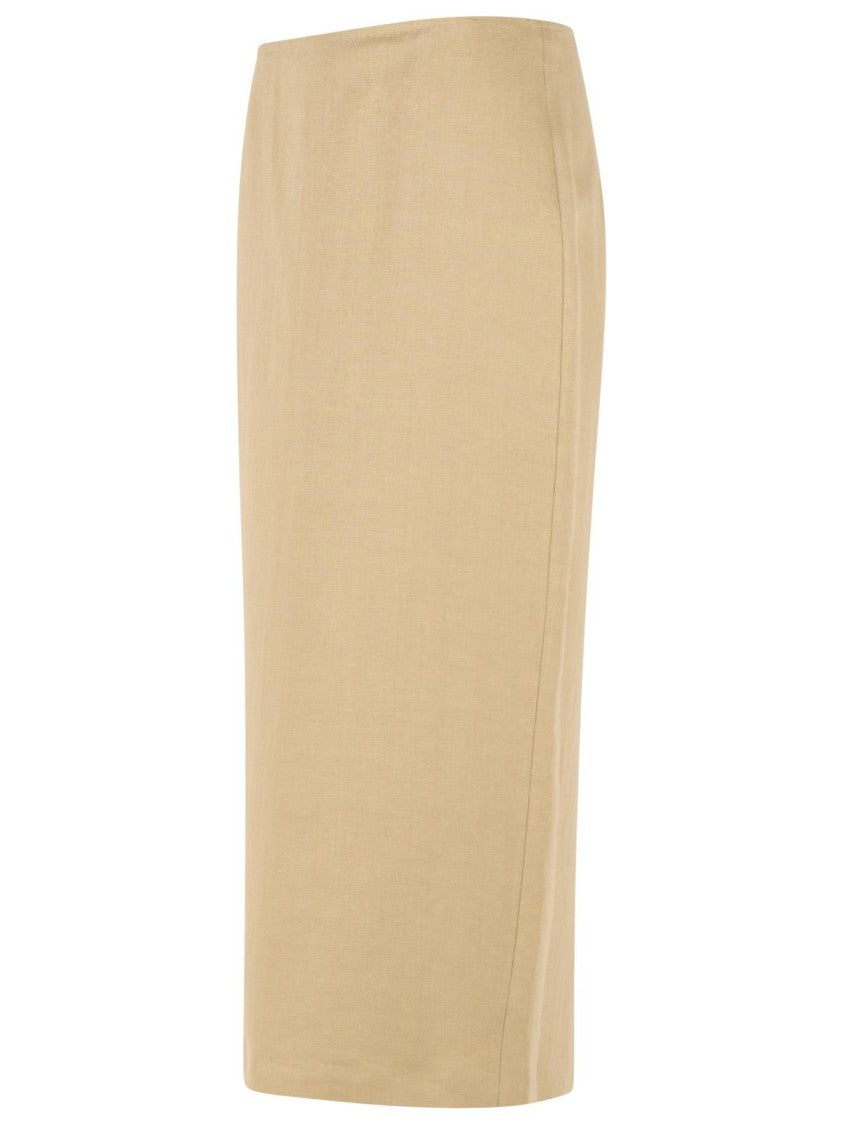 Max Mara 'Veranda' Diagonal Slim Skirt Of Camel Linen