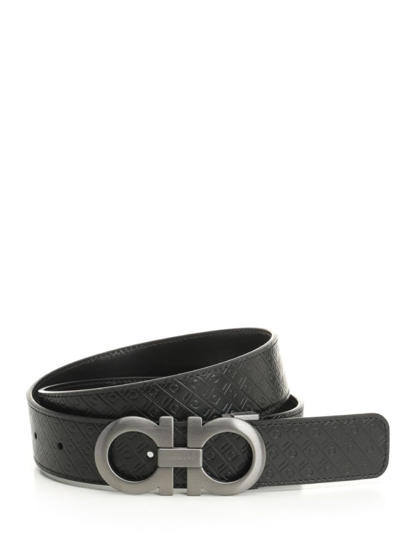 Salvatore Ferragamo Embossed Calf Leather Belt With Double-Ring Buckle