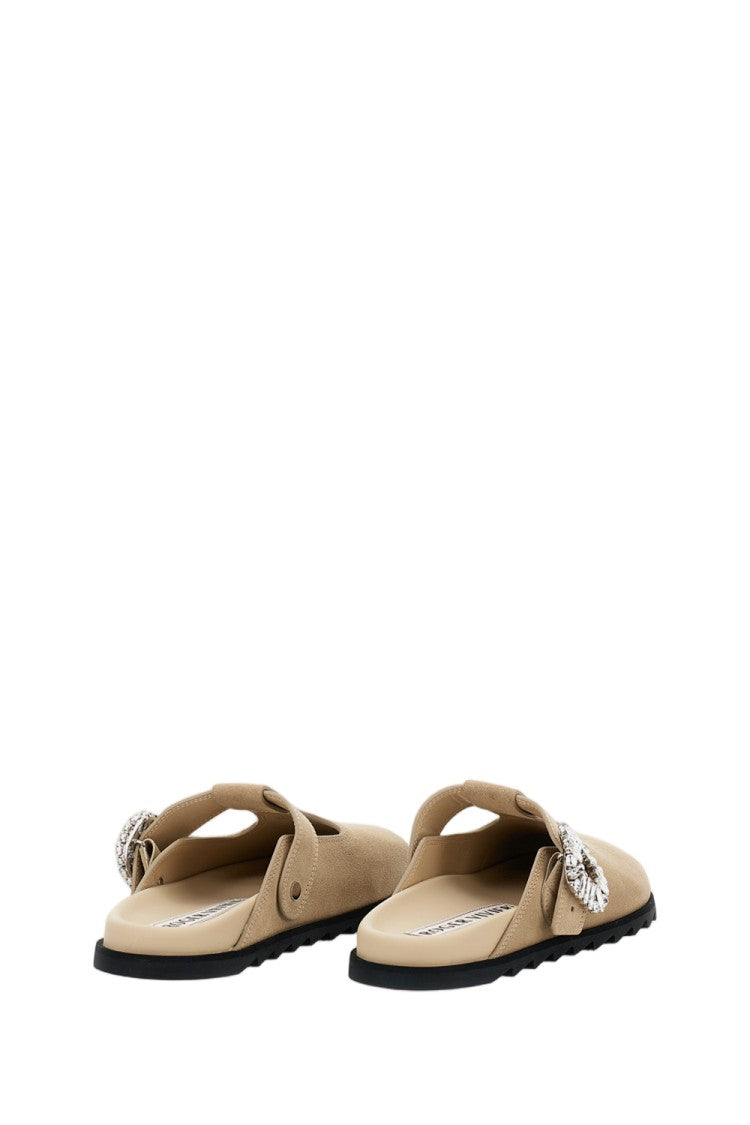 Roger Vivier Pointed Toe Slip-On Sandals With Ornate Silver Buckle