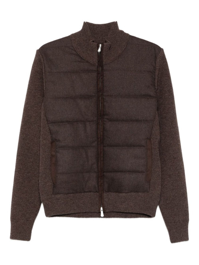 Vengera Quilted Brown Jacket With Knitted Sleeves