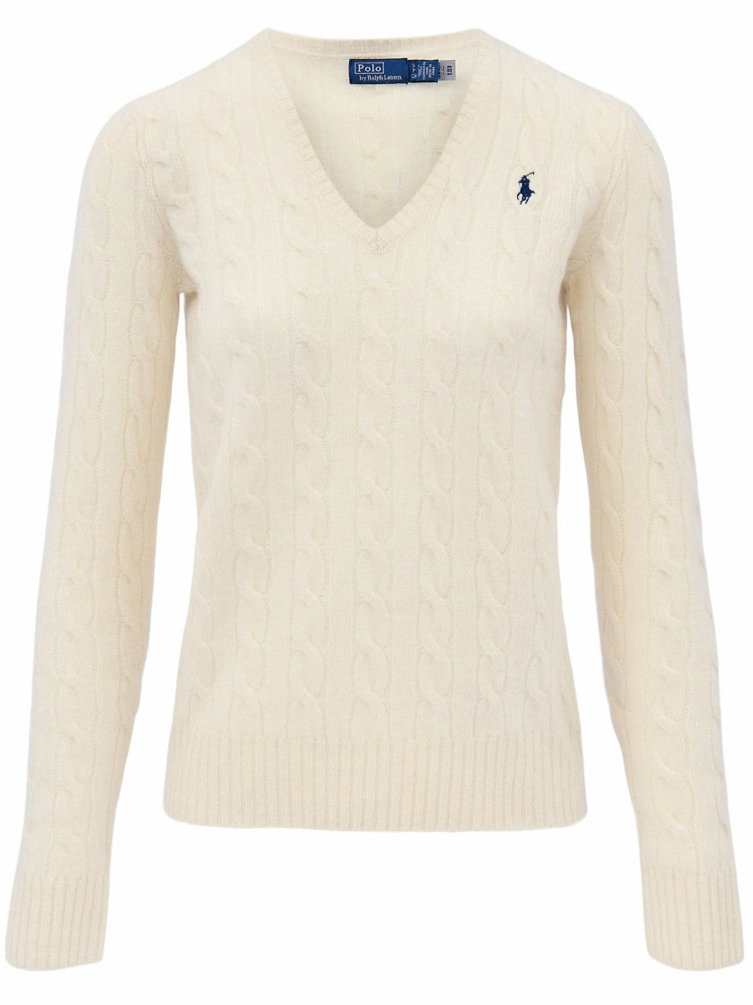 Polo Ralph Lauren Kimberly Blue Cable-Knit V-Neck Sweater