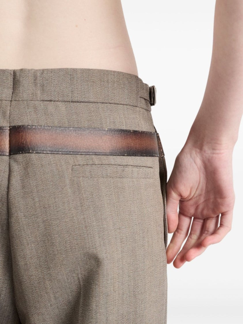 Prada Taupe Grey Wool Trousers With Belted Waist