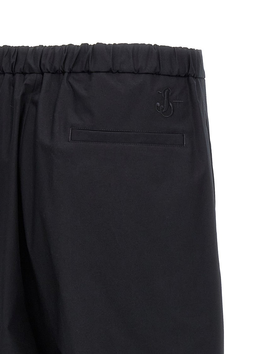 Jil Sander Relaxed Black Cotton Pants With Logo Embroidery