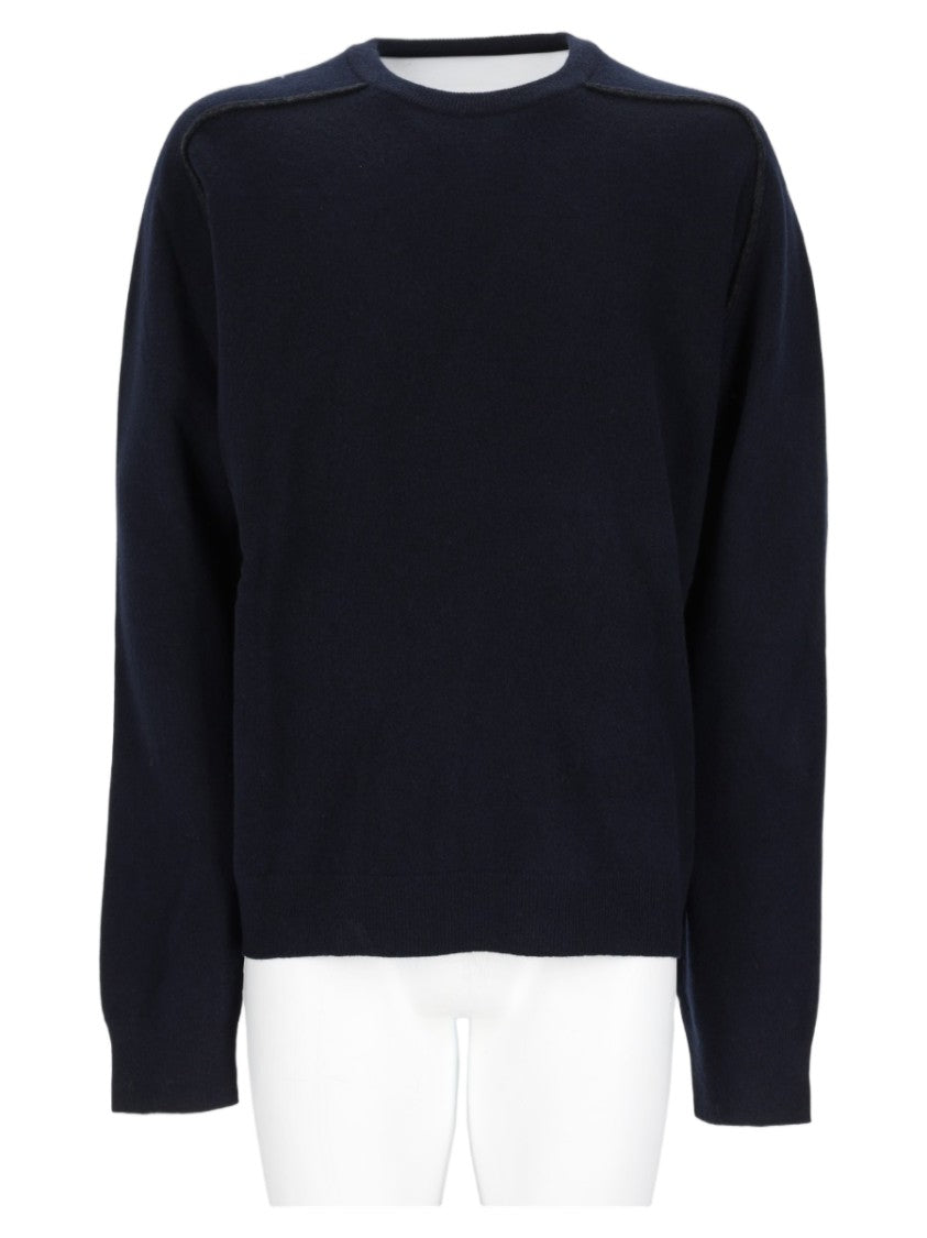 Maison Margiela Crew Neck Sweater In Deep Blue Virgin Wool