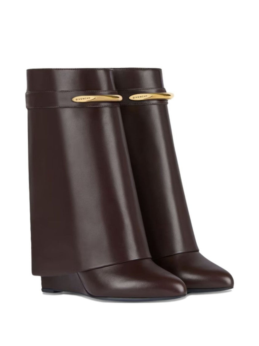 Givenchy Black Calf Leather Flared Wedge Boots