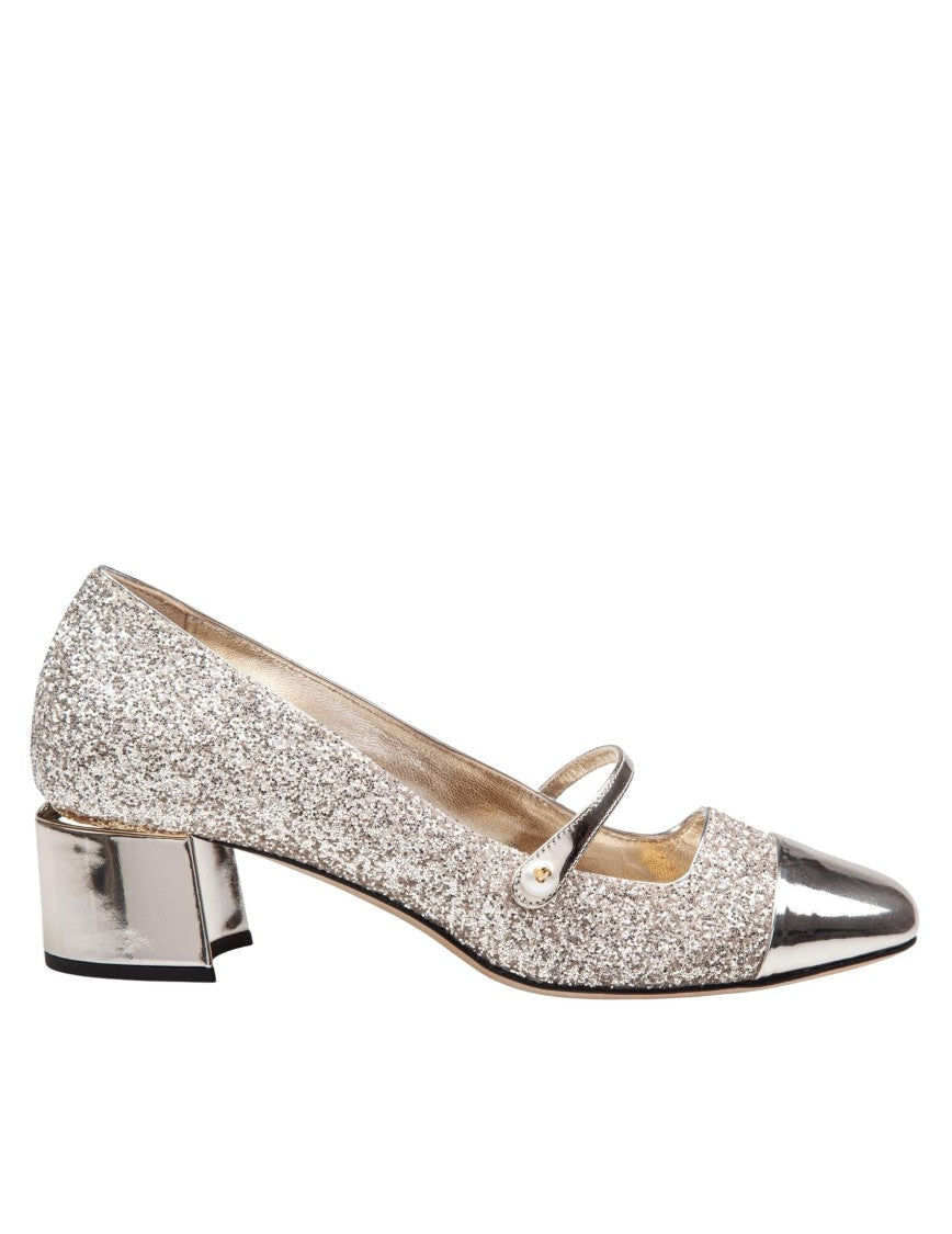 Jimmy Choo Gold/Sand Glitter/Laminated Leather Pumps