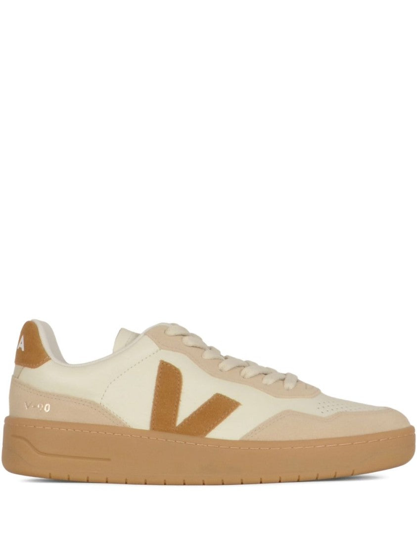 Veja Beige Leather Sneakers With Signature V Logo