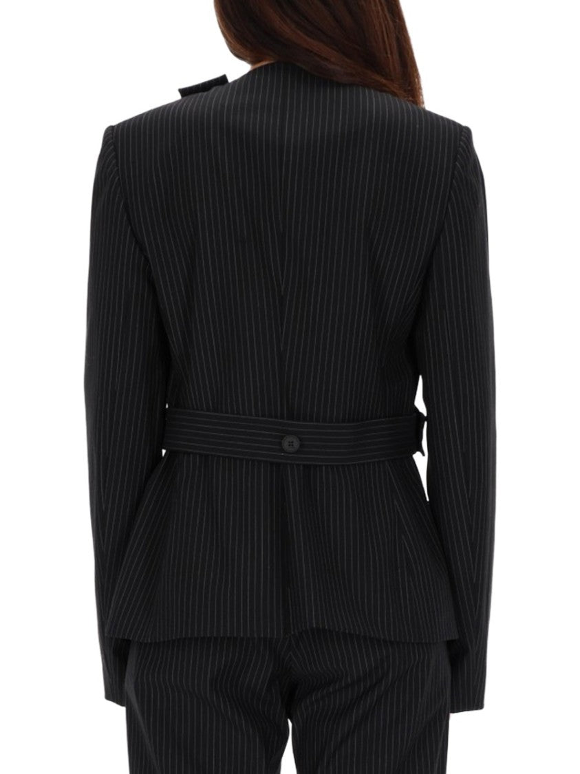 Courrèges Neutrals Buckle Pinstripes Shoulder Blazer