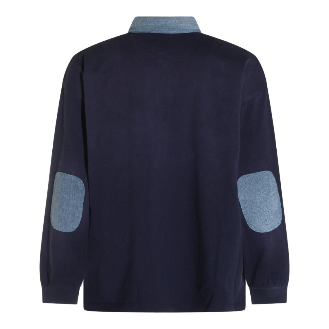Found Long-Sleeve Denim Collar Embroidered Polo Shirt