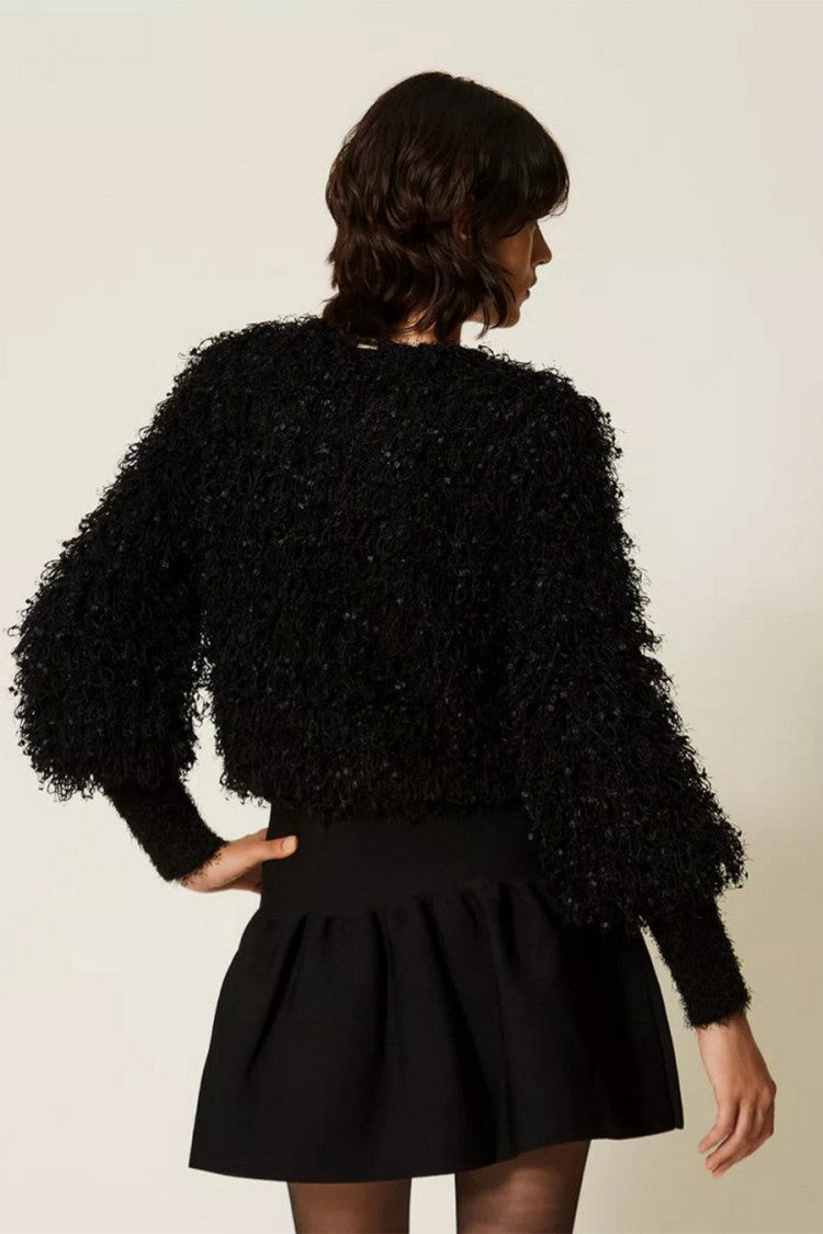 Twin-Set Black Polyester Bouclé Cropped Jacket