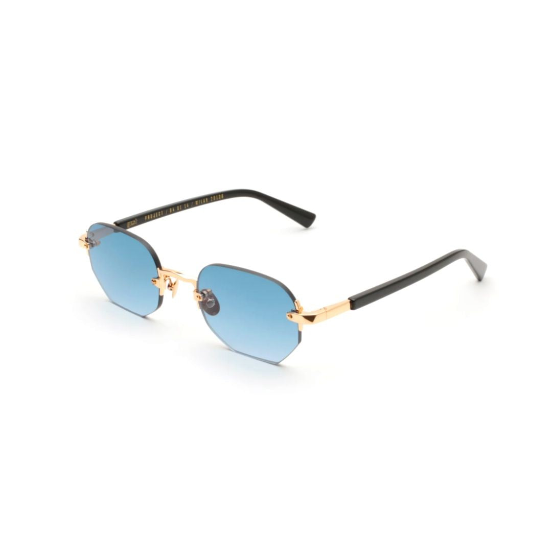 Gast Moonstone Octagonal Blue Gradient Rimless Sunglasses With Gold Accents
