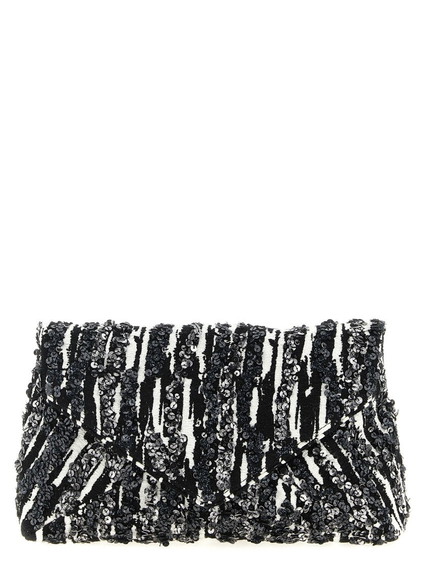 Dries Van Noten Two-Tone Pleated Jacquard Clutch With Sequin Detail