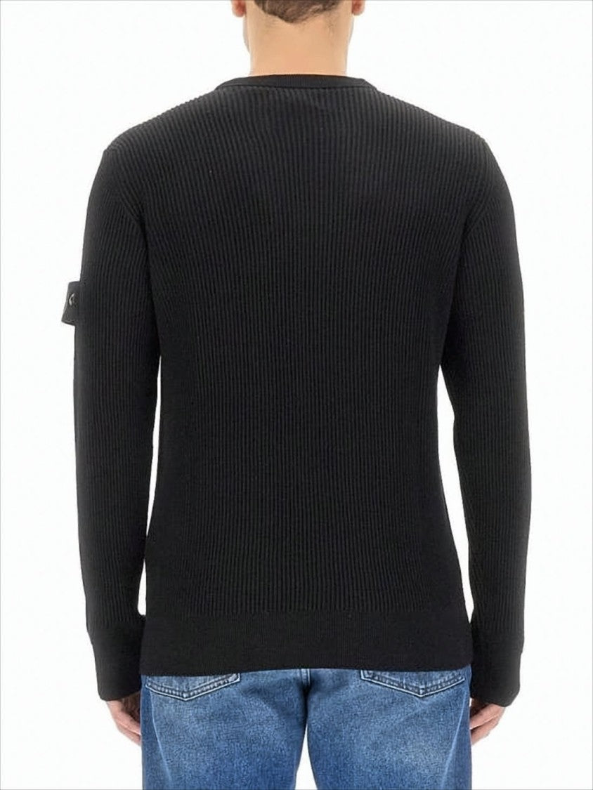 Stone Island Ribbed Wool Sweater With Distinctive Logo Patch