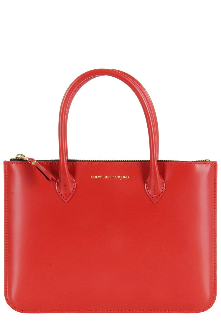 Comme Des Garçons Red Double-Handle Logo Leather Clutch
