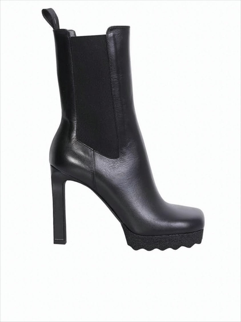 Off-White Smooth Leather Ankle Boots With High Block Heel