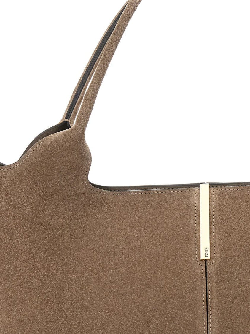 Tod's Brown Suede Appliqué Structured Top Bag