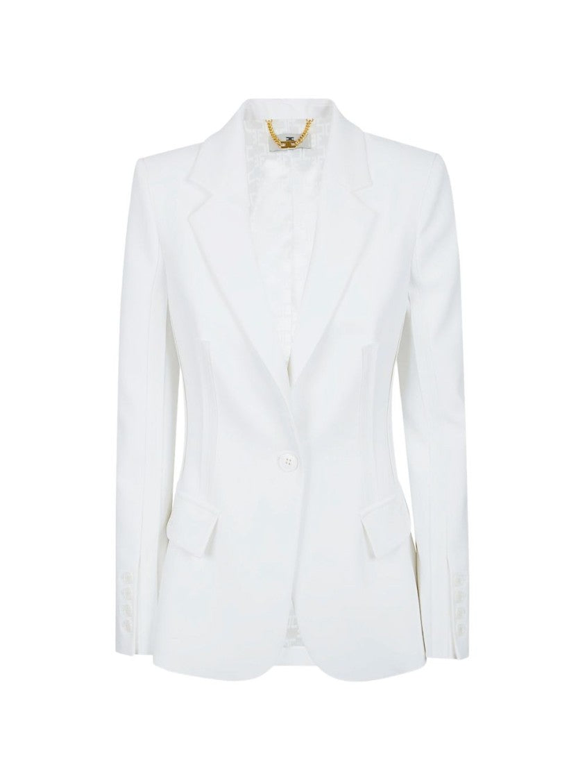 Elisabetta Franchi Tailored White Single-Breasted Jacket With Flap Pockets
