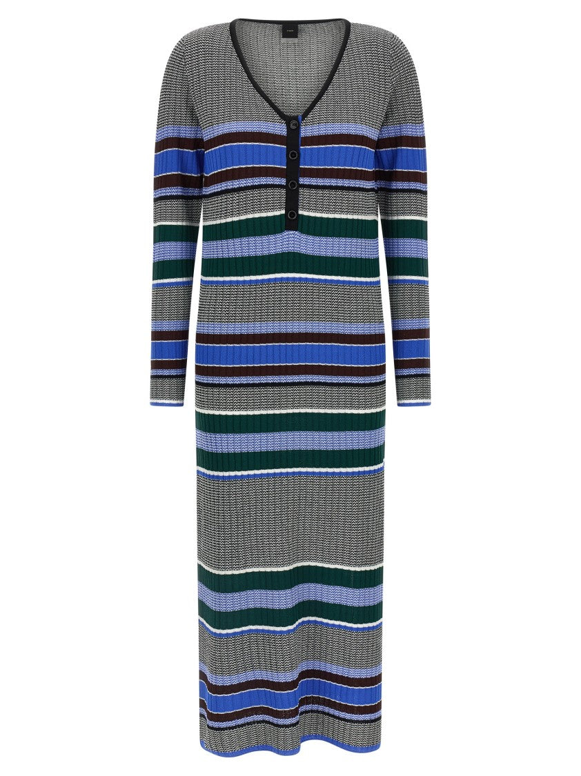 Pinko Ribbed Viscose Knit Dress With Multicolor Stripes