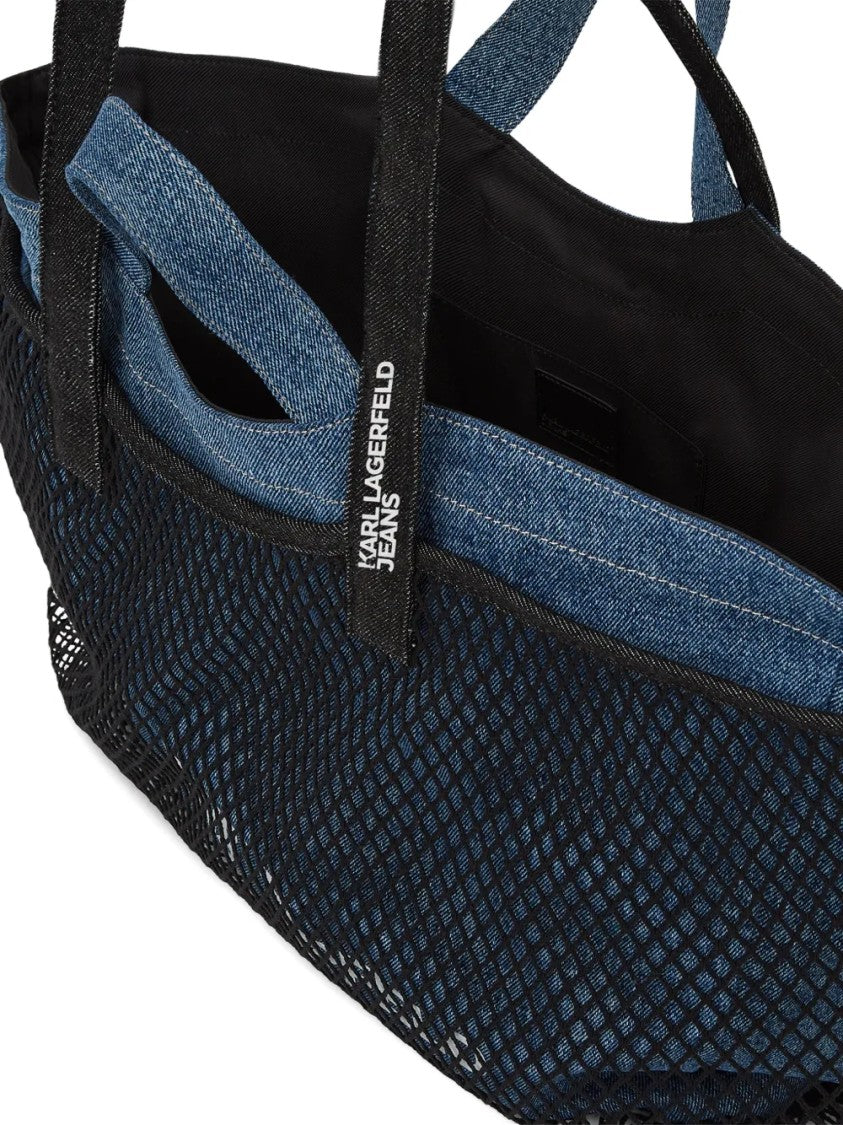 Karl Lagerfeld Spacious Tote With Black Mesh And Denim Lining