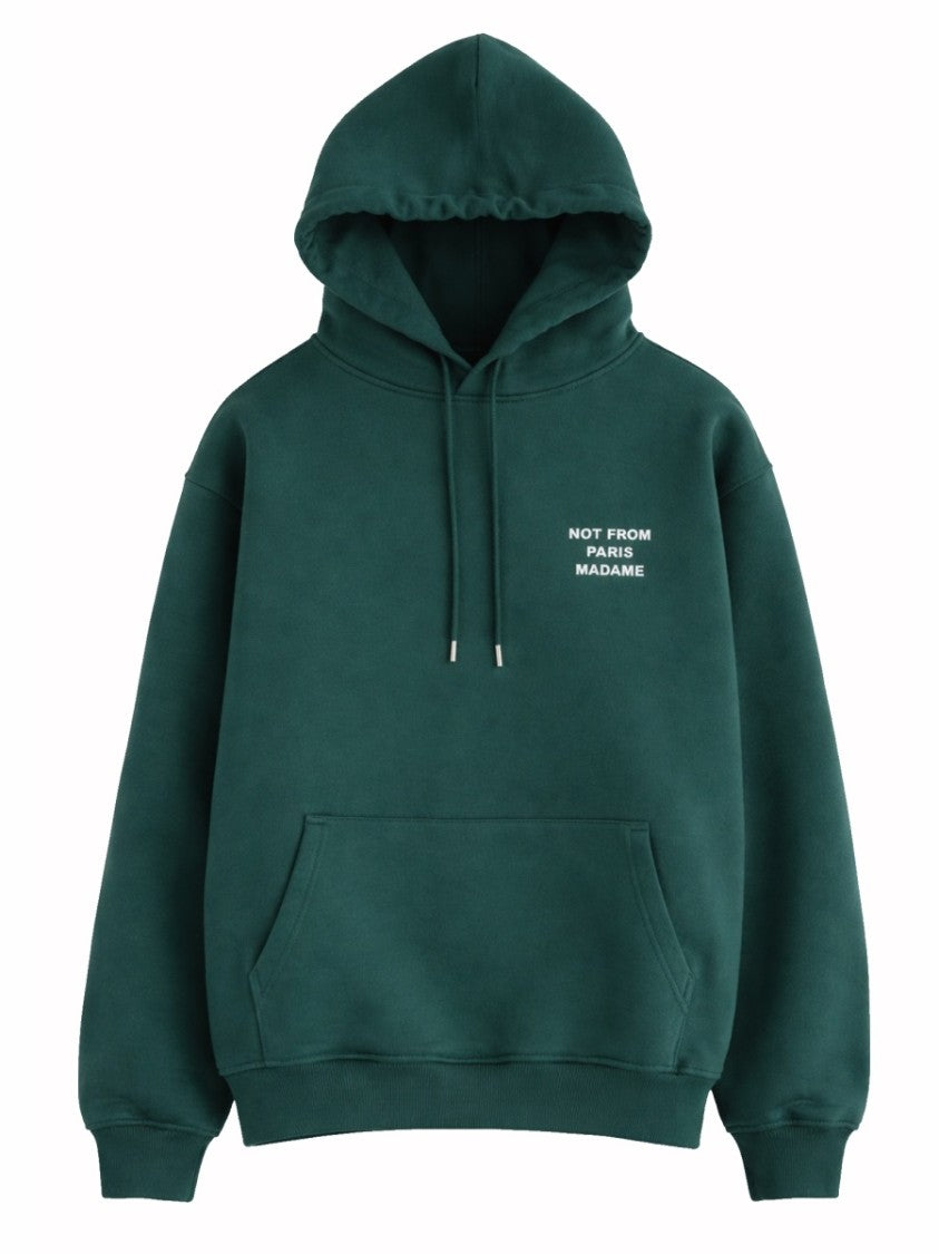 Drôle De Monsieur Slogan Green Cotton Hooded Sweatshirt