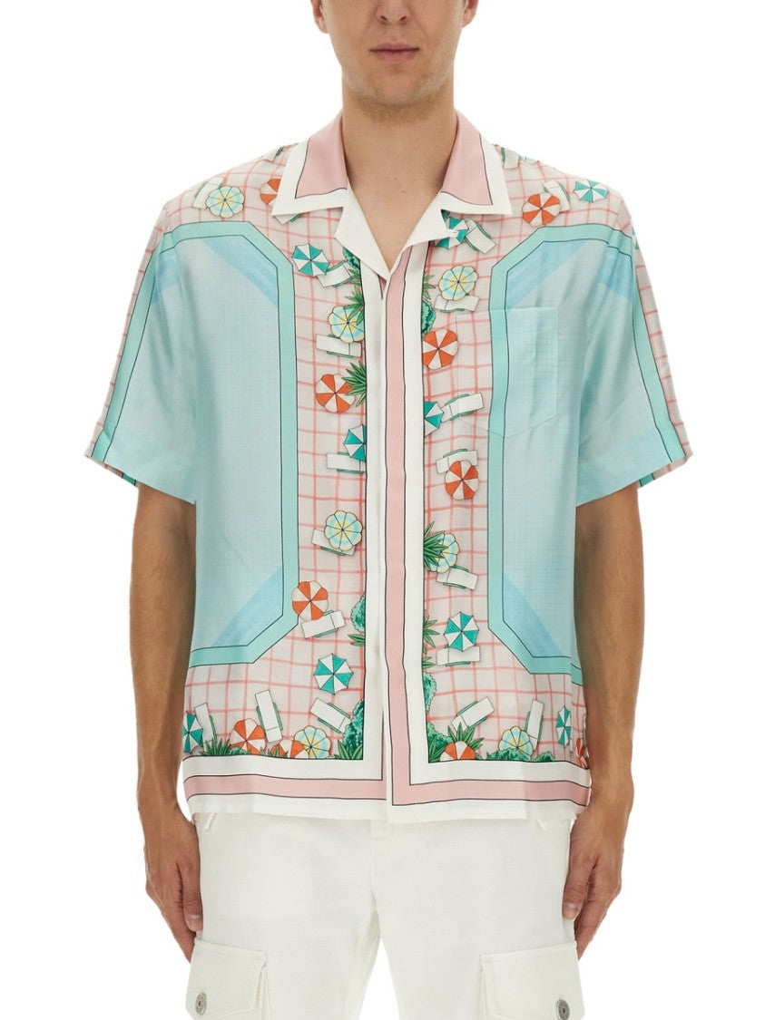 Casablanca Vibrant Silk Short-Sleeved Shirt With Geometric Patterns