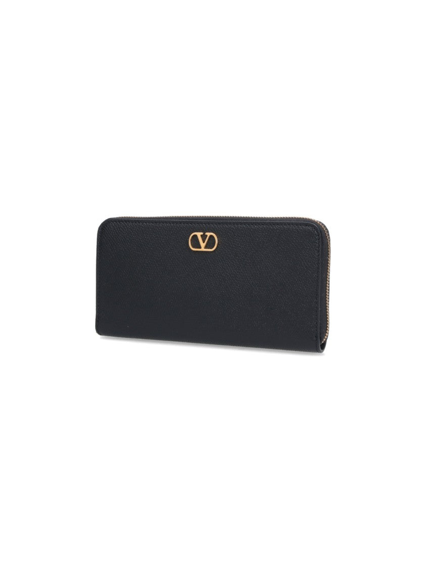 Valentino Garavani Black Vlogo Signature Zip Leather Wallet