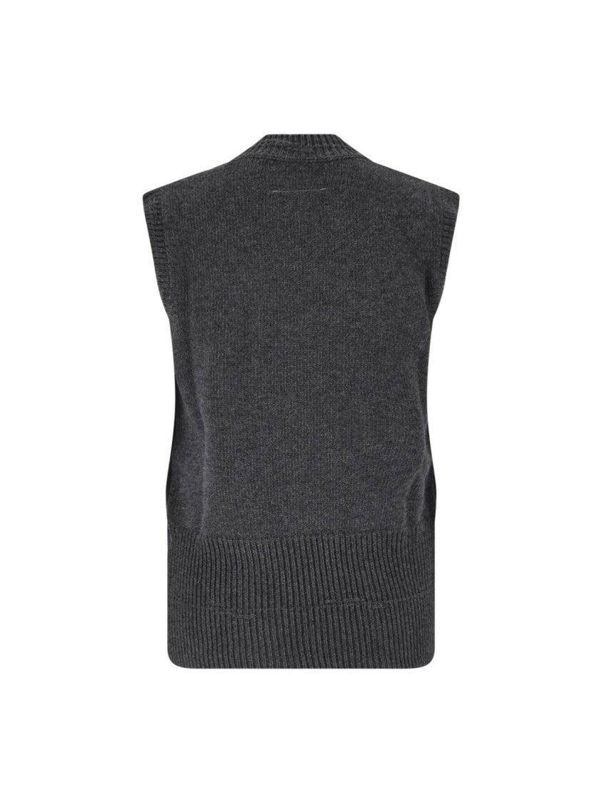 Mm6 By Maison Margiela Sleeveless Knit Vest With V-Neckline And Ribbed Detailing