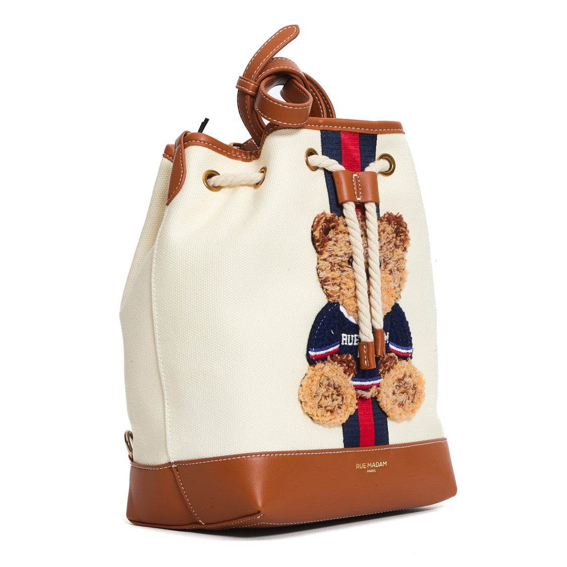 Rue Madame Canvas Bucket Bag With Teddy Bear Appliqué