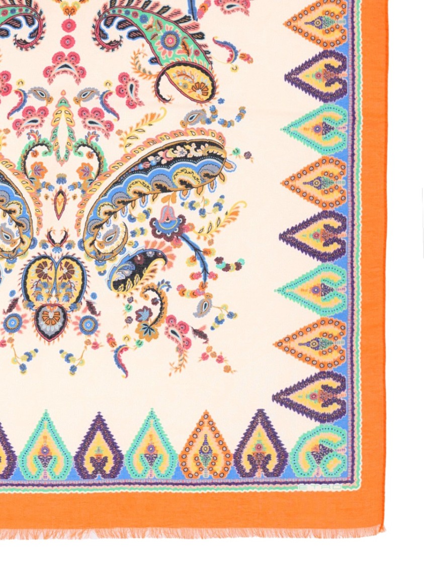 Etro Floral Paisley Orange Border Scarf