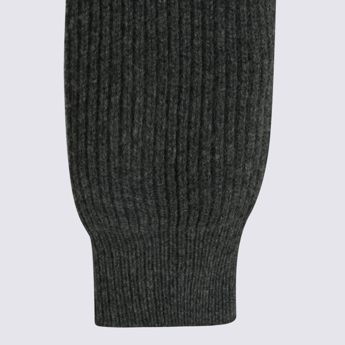 Marni Deep V-Neck Fitted Sweater With Textured Ribbed Sleeves
