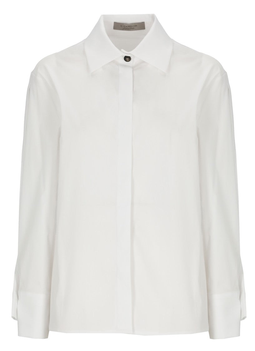 D. Exterior White Boxy Concealed Placket Cotton Shirt