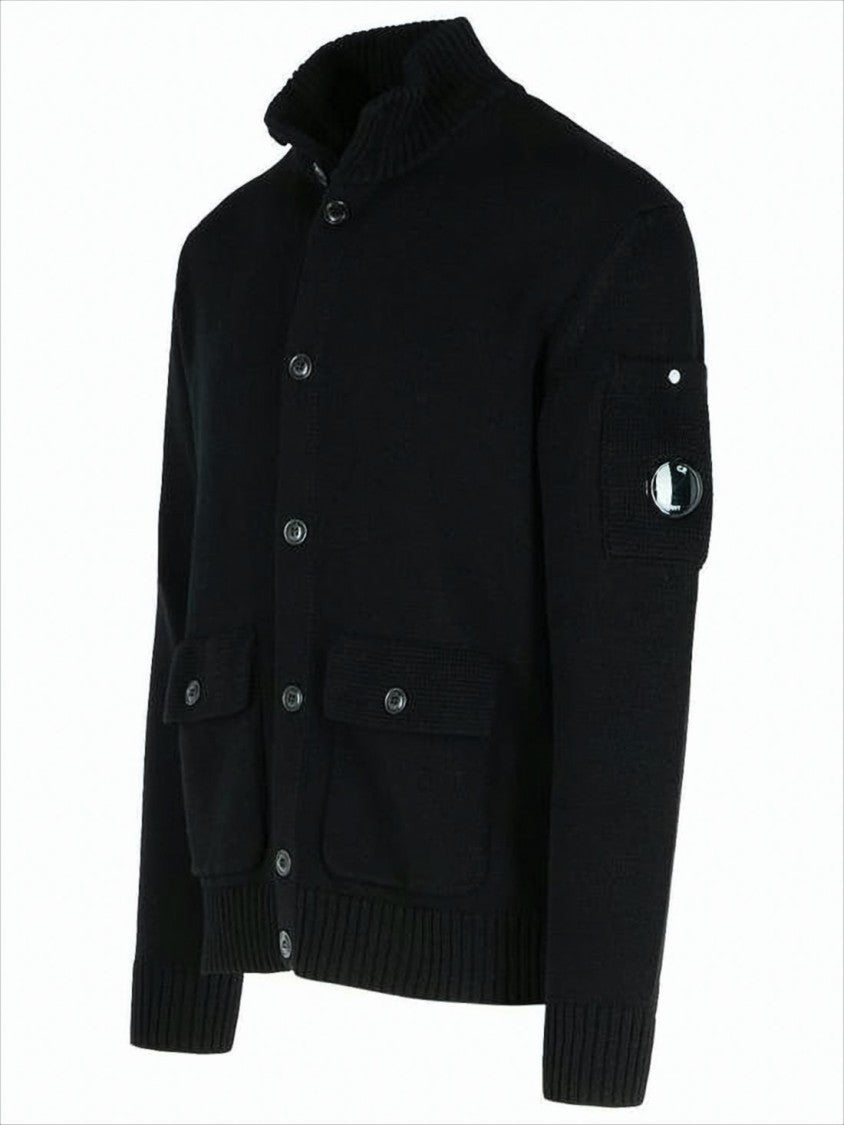 C.P. Company Button-Up Cardigan With Ribbed Details And Emblem