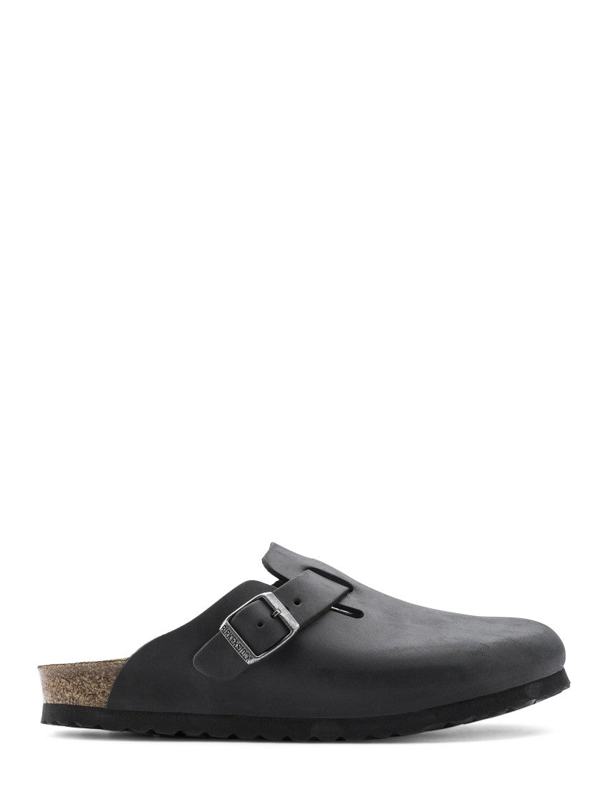 Birkenstock Slip-On Sandals In Oiled Black Leather