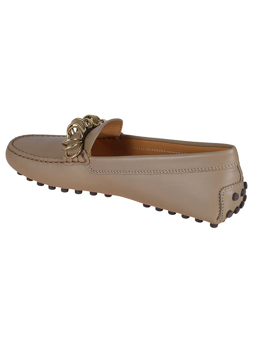 Tod's Rounded Toe Leather Loafers With Decorative Metal Ring