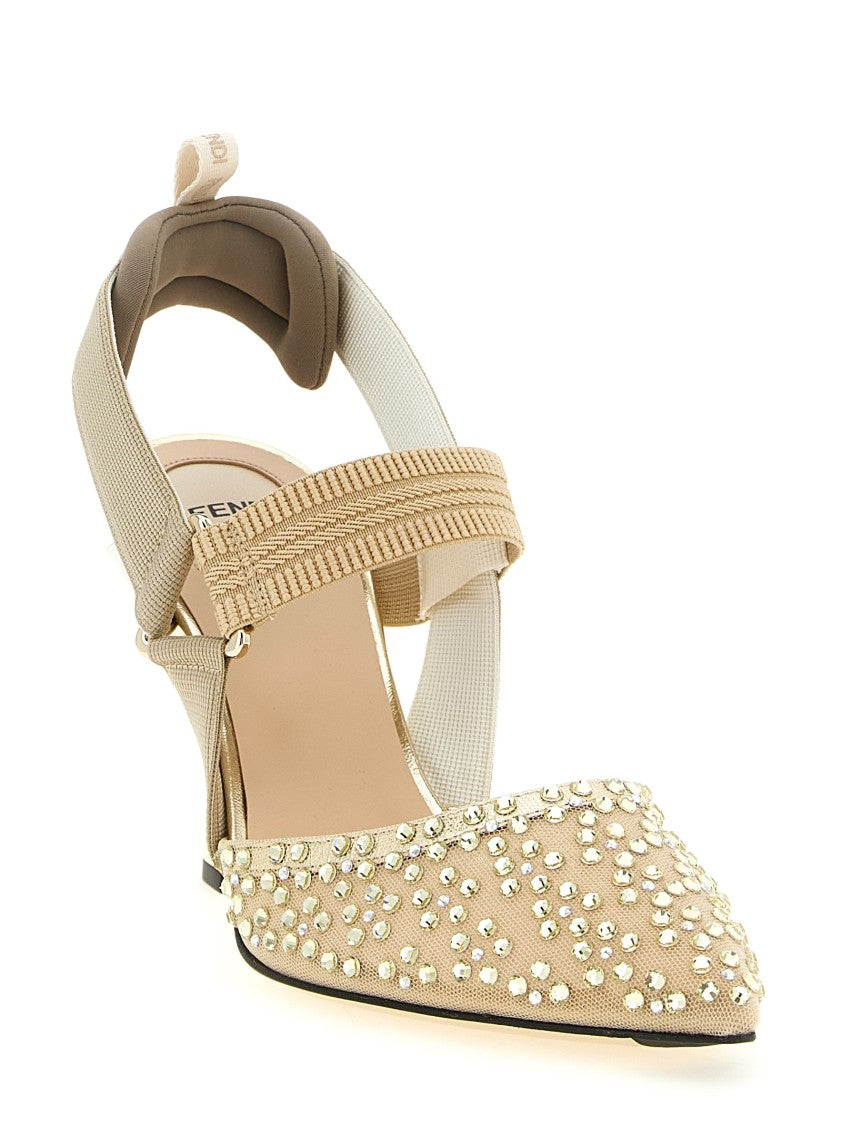 Fendi 'Colibrì' Crystal Application Mesh Slingbacks