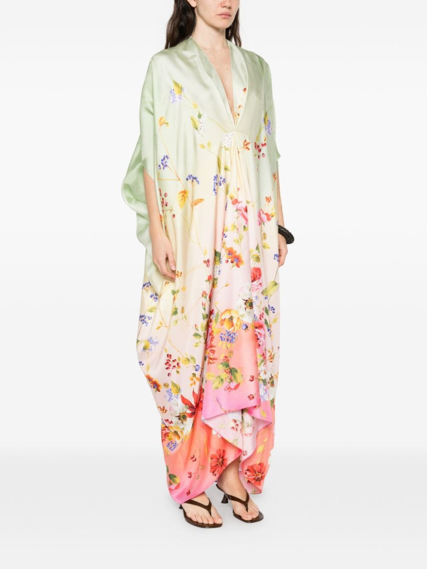 Roberto Cavalli Maxi Dress With V-Neckline And Gradient Floral Print